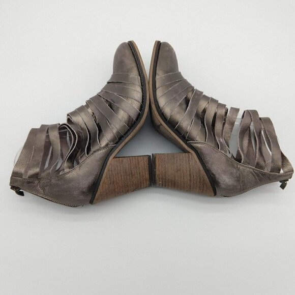 Free People Hybrid Metallic Leather Strappy Heel Ankle Boots Size 10 40 Pewter - Picture 5 of 9